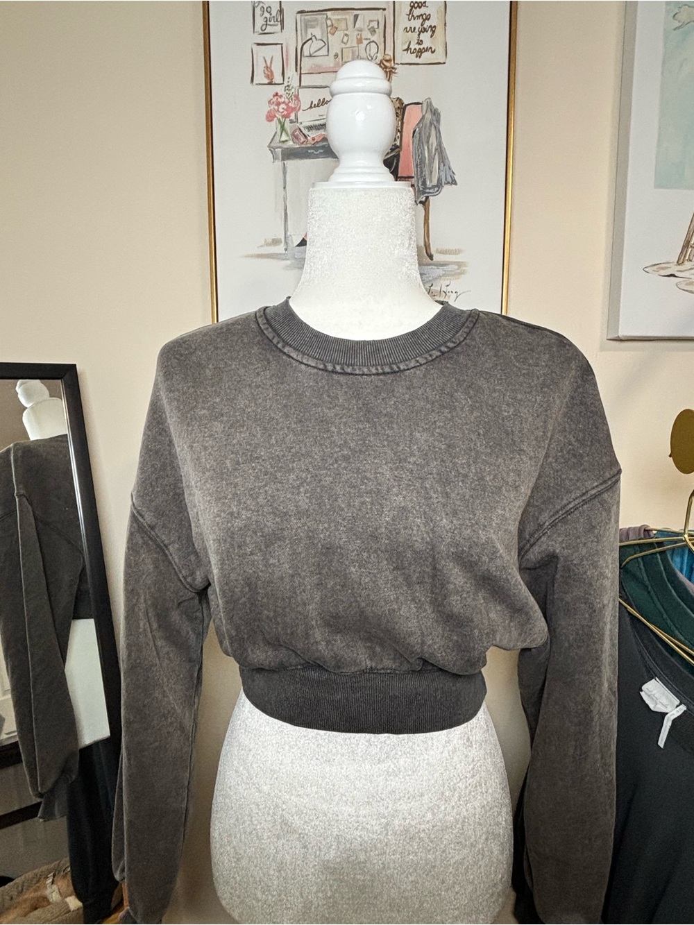 Two urban outfitters acid wash crop pullover, gray and teal extra small